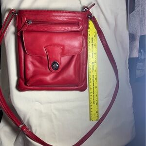 ili New York Genuine Leather Vintage Elegant Leather Red Crossbody Bag